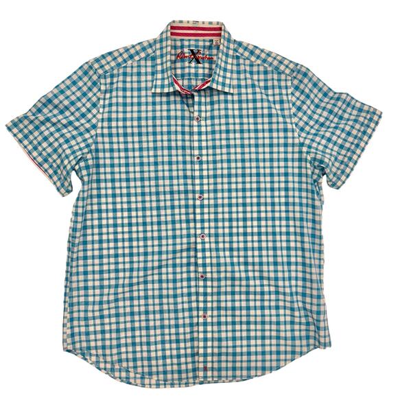Robert Graham Gingham Short Sleeve Shirt Button-Down Cotton | Men's Size XL - Picture 1 of 12